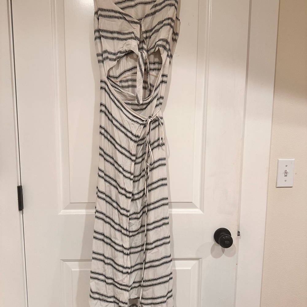 Reformation Black and White Striped Midi Dress